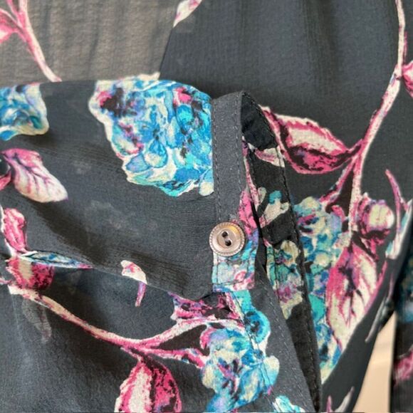 Kimchi Blue Nina Sheer Panel Dress Women's Gray Floral Aqua Pink Lined Size 4 - Picture 6 of 16